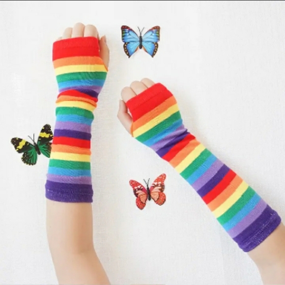 Fingerless Gloves Rainbow NWT - Picture 1 of 6